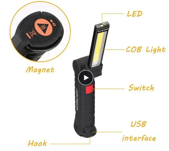 LED Torch USB Rechargeable Magnetic Base